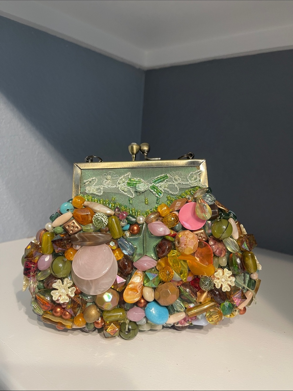 Mary Frances Mint Green Multi-Color Beaded Embellished Clutch